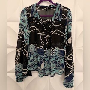 Bisou Bisou Black and Blue Sheer Blouse